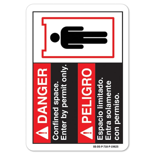OSHA Sign, Confined Space Enter By Permit, Spanish, 18in X 12in Alum, 18" W, 12" H, Landscape